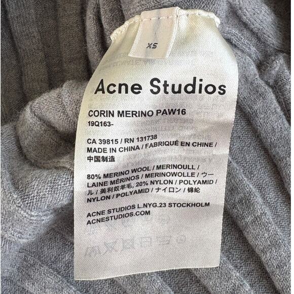 Acne Studios Corin Ribbed Merino Wool Turtleneck Minimalist Slim Fit XS Gray - Picture 5 of 6